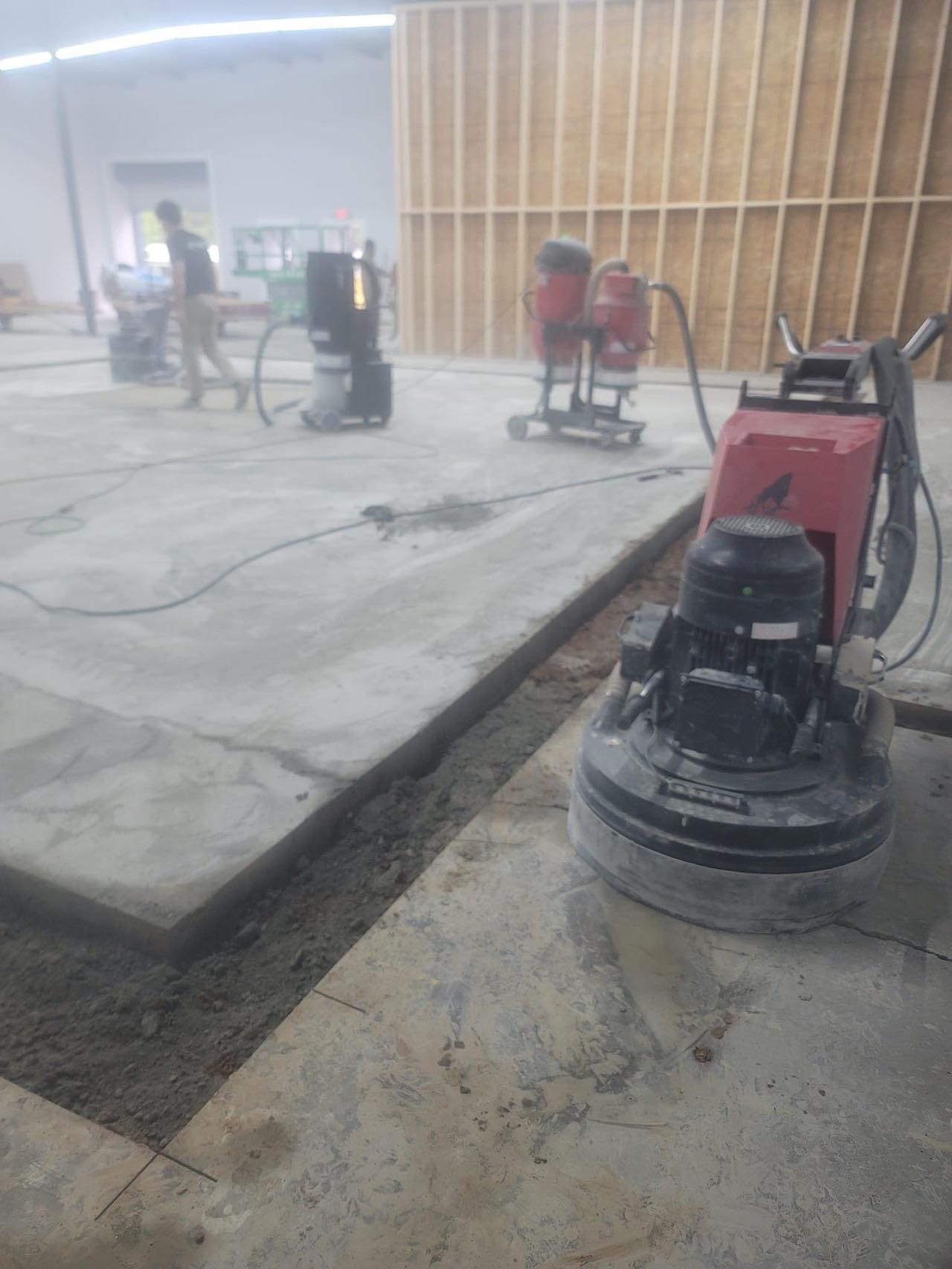 floor grinding machine with industrial vacuum cleaner for dustless working